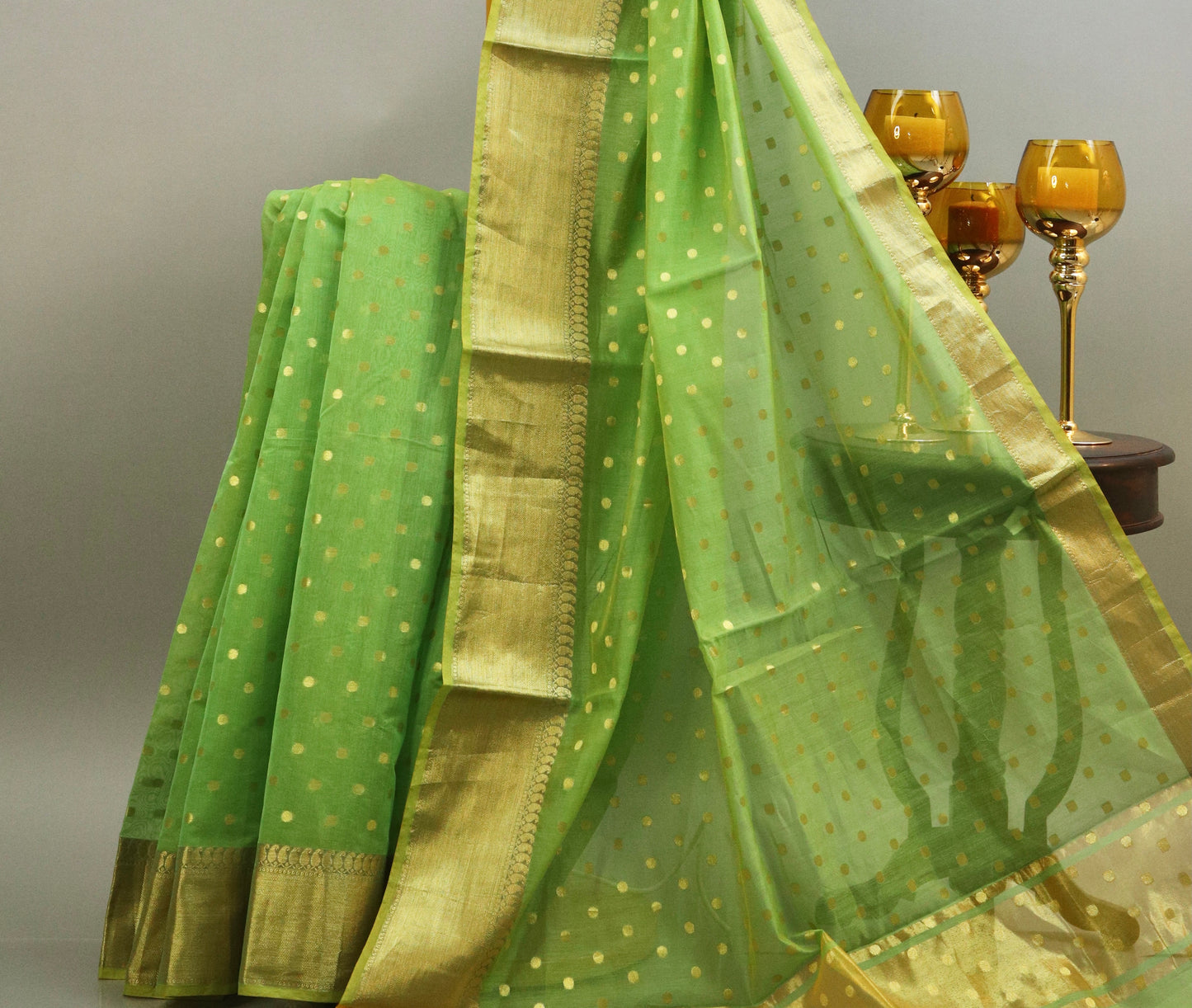 lime green Kashi Banarasi silk Saree