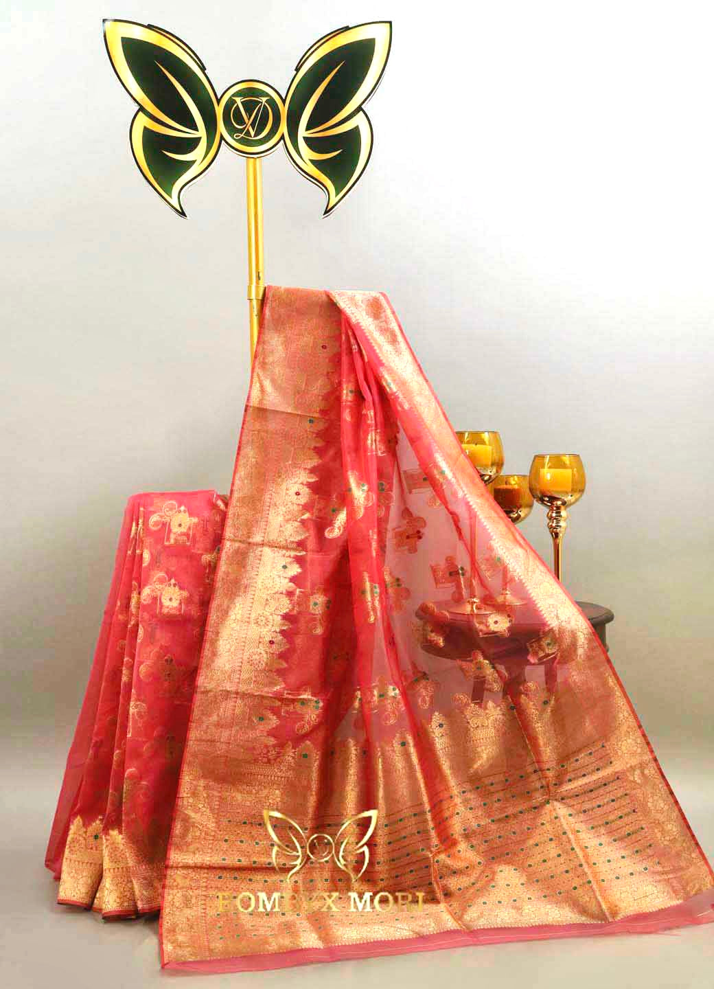 Coral Red Organza Saree