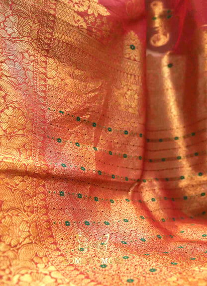 Coral Red Organza Saree