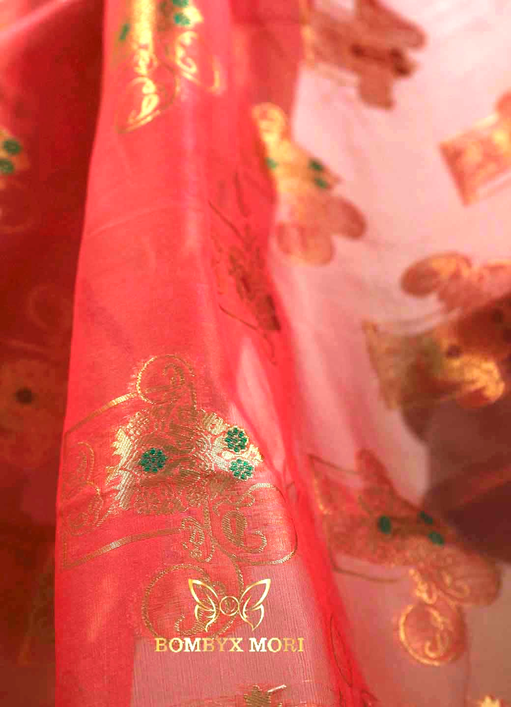 Coral Red Organza Saree