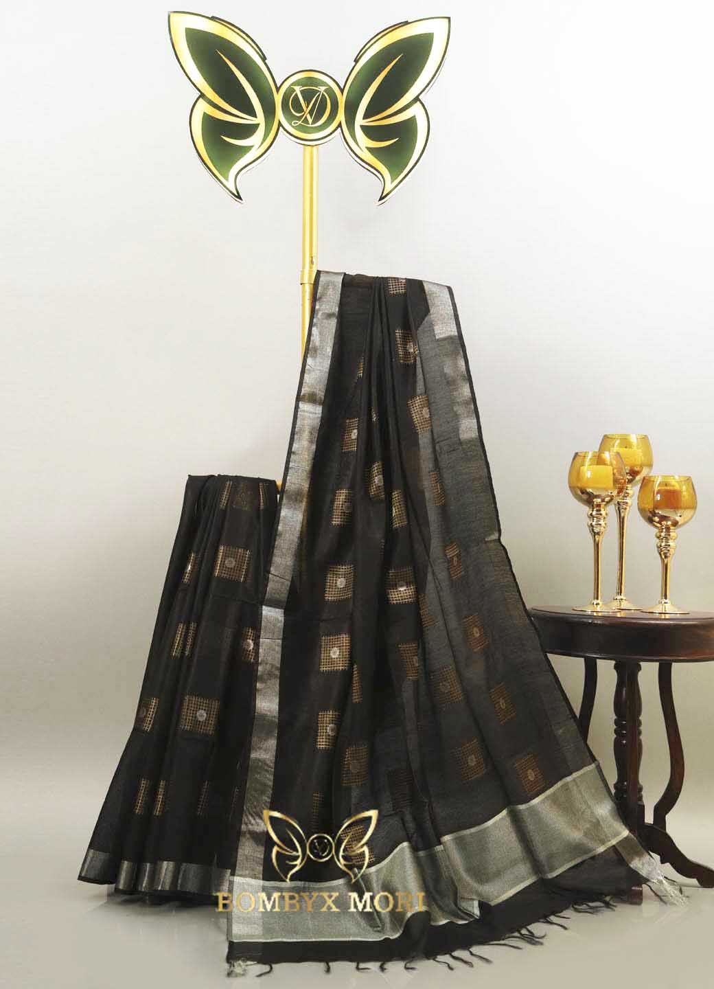 Black Bhagalpuri Silk Saree