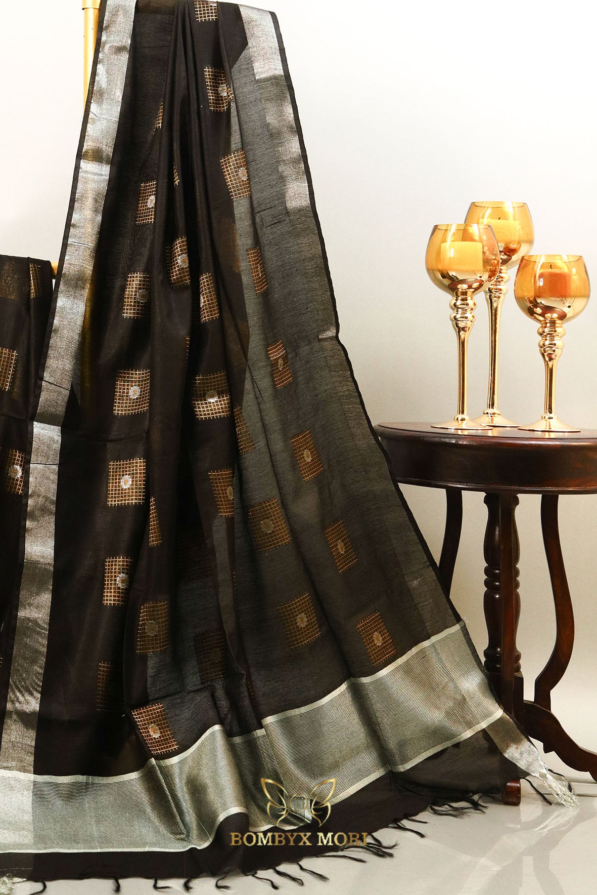 Black Bhagalpuri Silk Saree