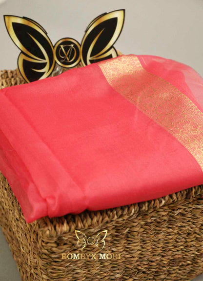 Coral Red Organza Saree