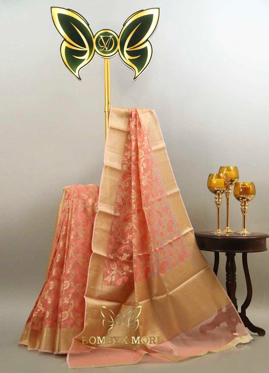 Sea Pink and Golden Kashi Banarasi Saree