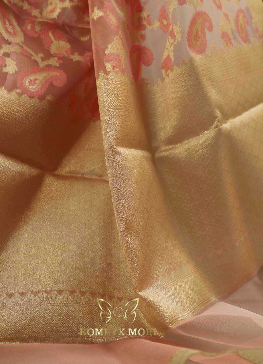 Sea Pink and Golden Kashi Banarasi Saree