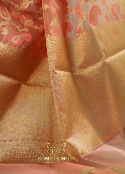 Sea Pink and Golden Kashi Banarasi Saree