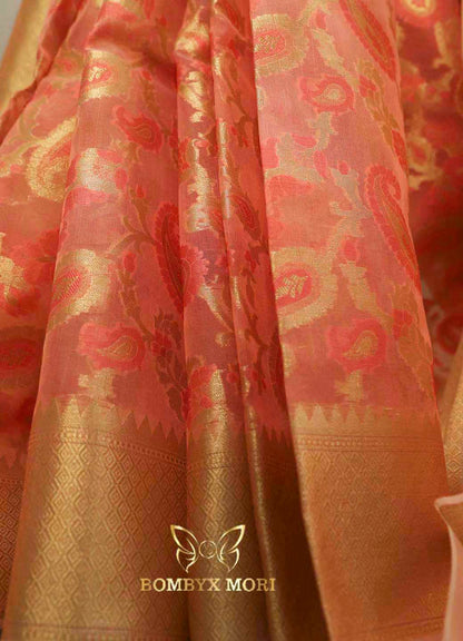 Sea Pink and Golden Kashi Banarasi Saree