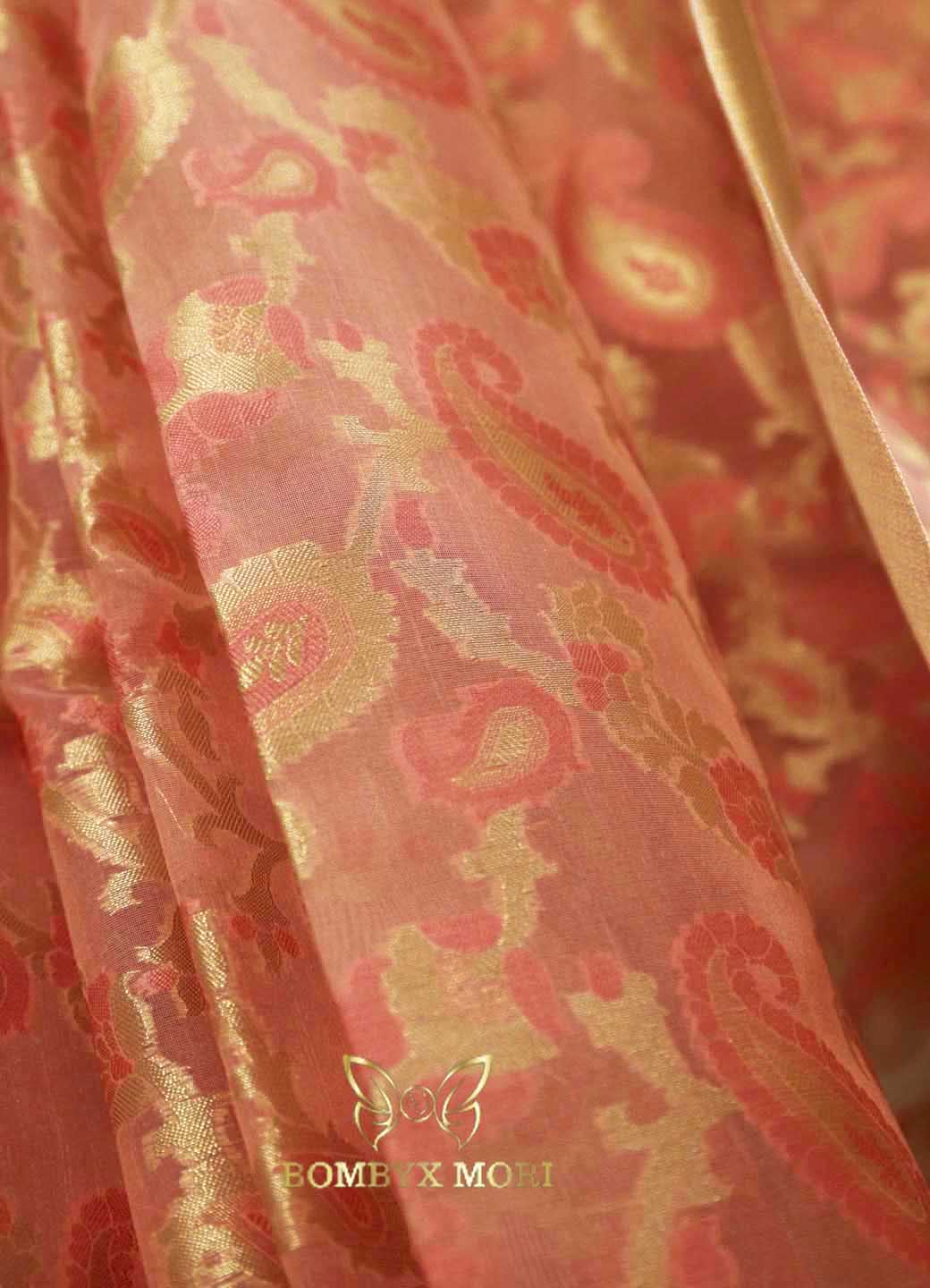 Sea Pink and Golden Kashi Banarasi Saree