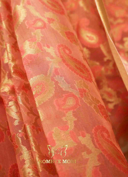 Sea Pink and Golden Kashi Banarasi Saree