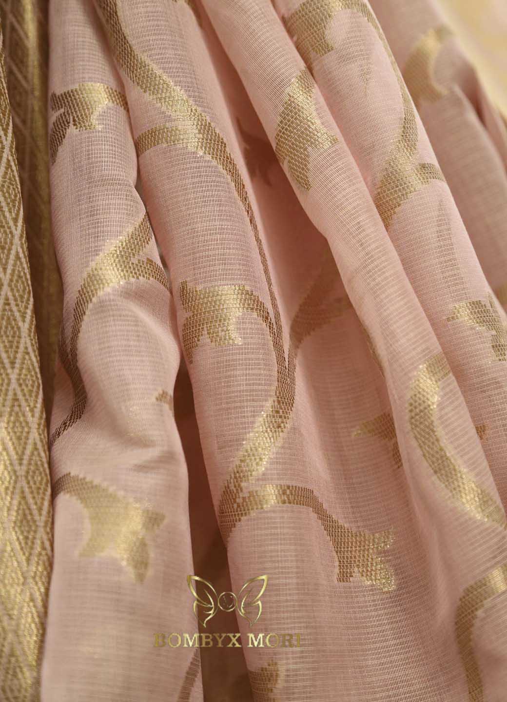 Charming Soft Pink and Golden Kashi Banarasi saree