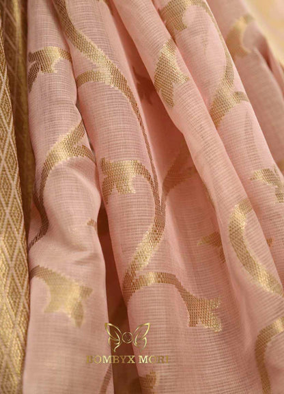 Charming Soft Pink and Golden Kashi Banarasi saree