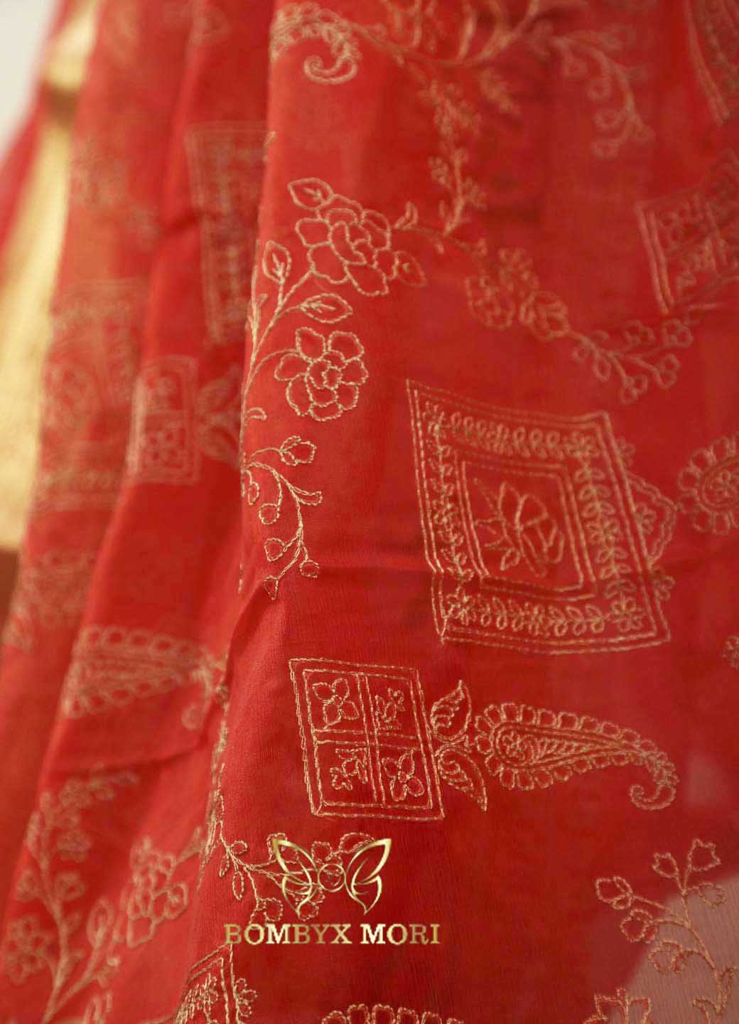 Red flower Organza Saree