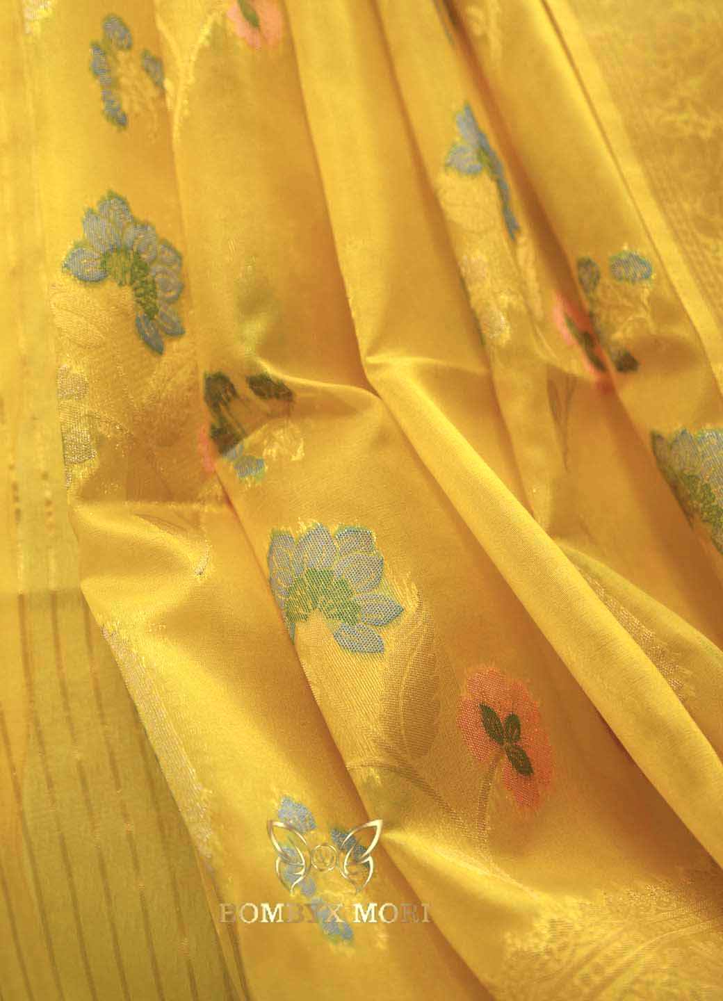 Vibrant Yellow Organza Saree