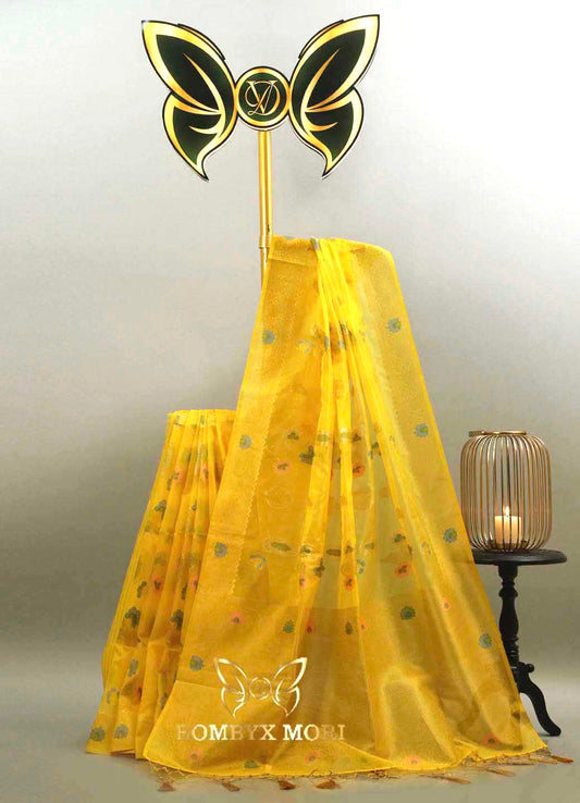 Vibrant Yellow Organza Saree