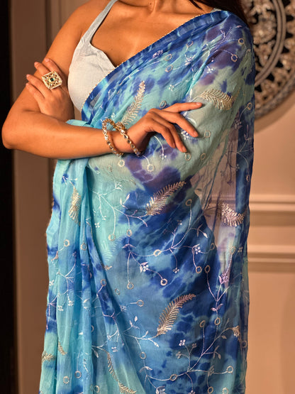 Blue Tie Dye Saree