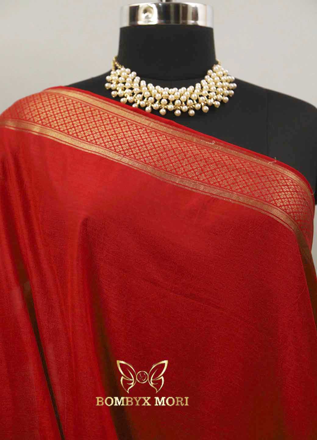 Vermillion Red Bombyx Banarasi saree