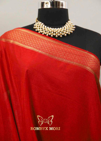 Vermillion Red Bombyx Banarasi saree