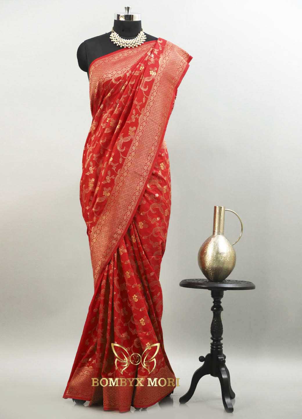 Vermillion Red Bombyx Banarasi saree