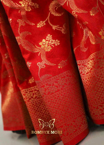 Vermillion Red Bombyx Banarasi saree