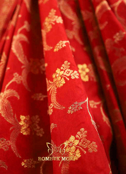 Vermillion Red Bombyx Banarasi saree