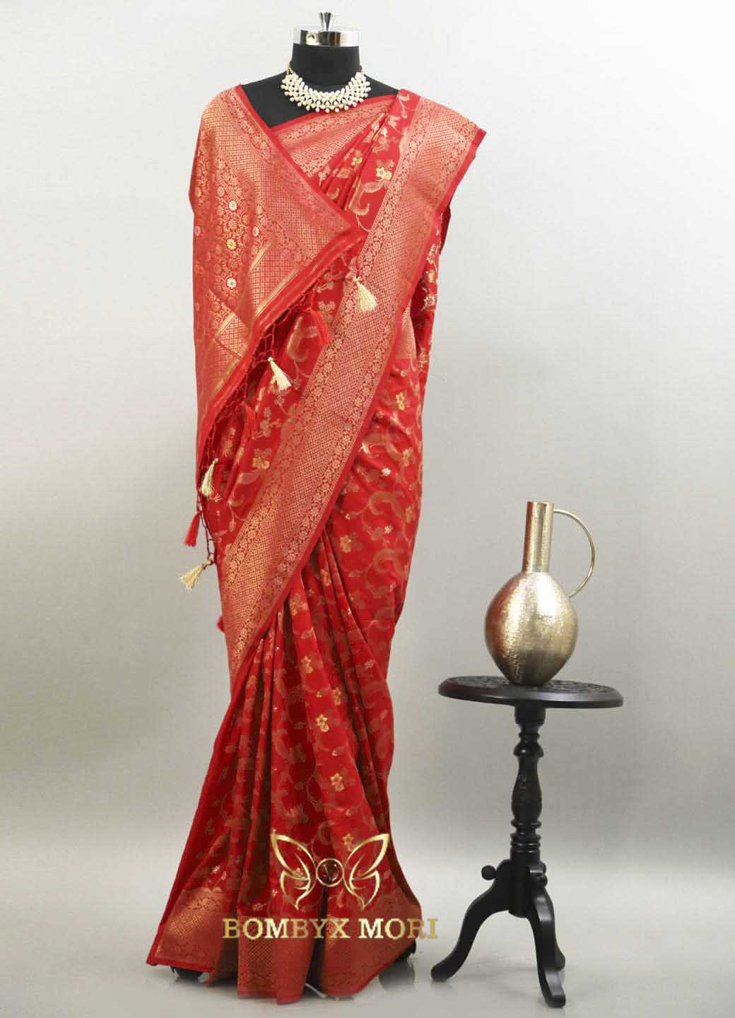 Vermillion Red Bombyx Banarasi saree