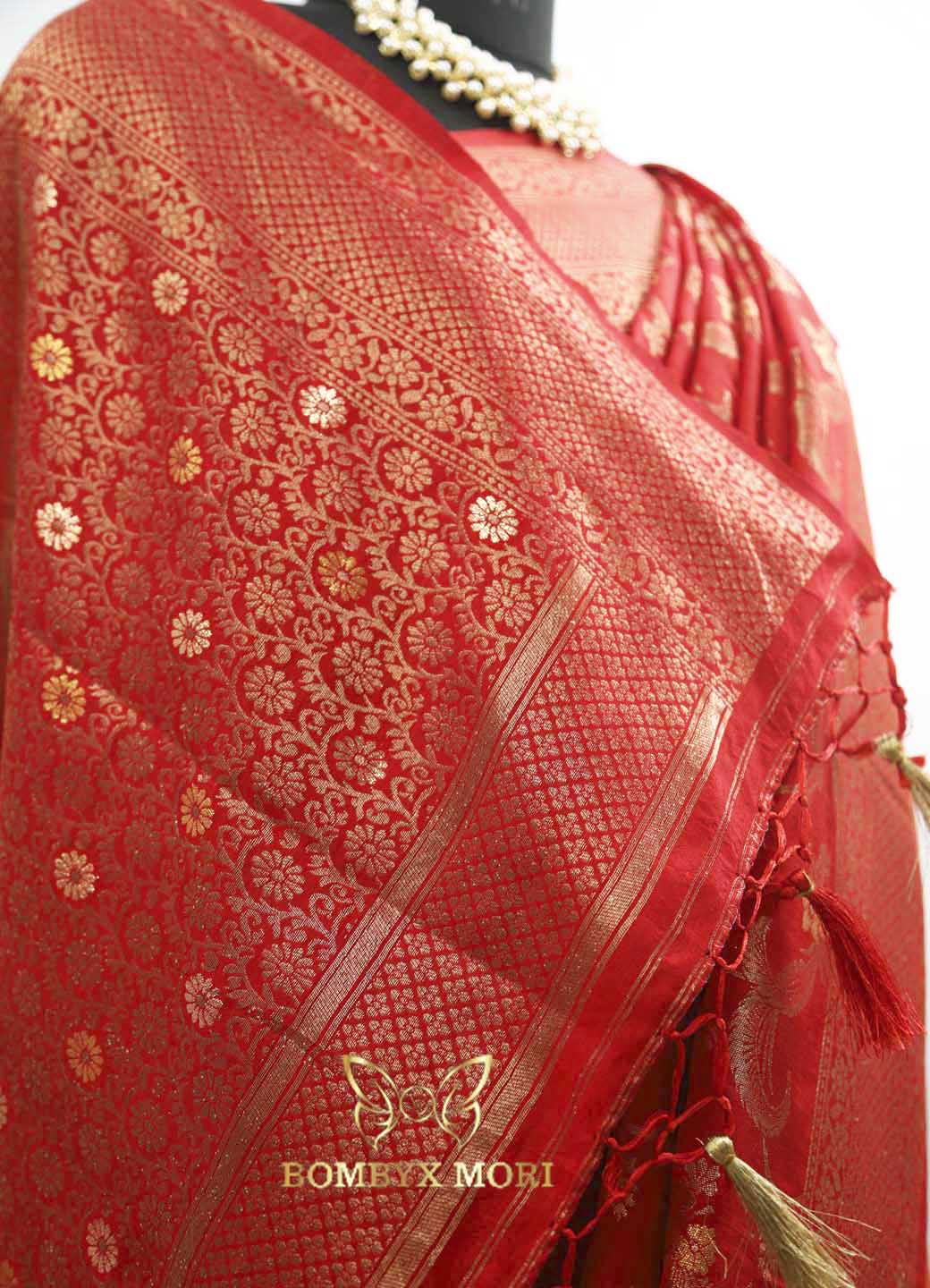 Vermillion Red Bombyx Banarasi saree