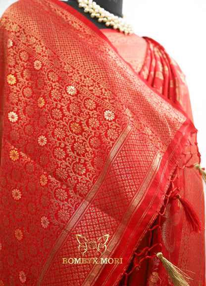 Vermillion Red Bombyx Banarasi saree