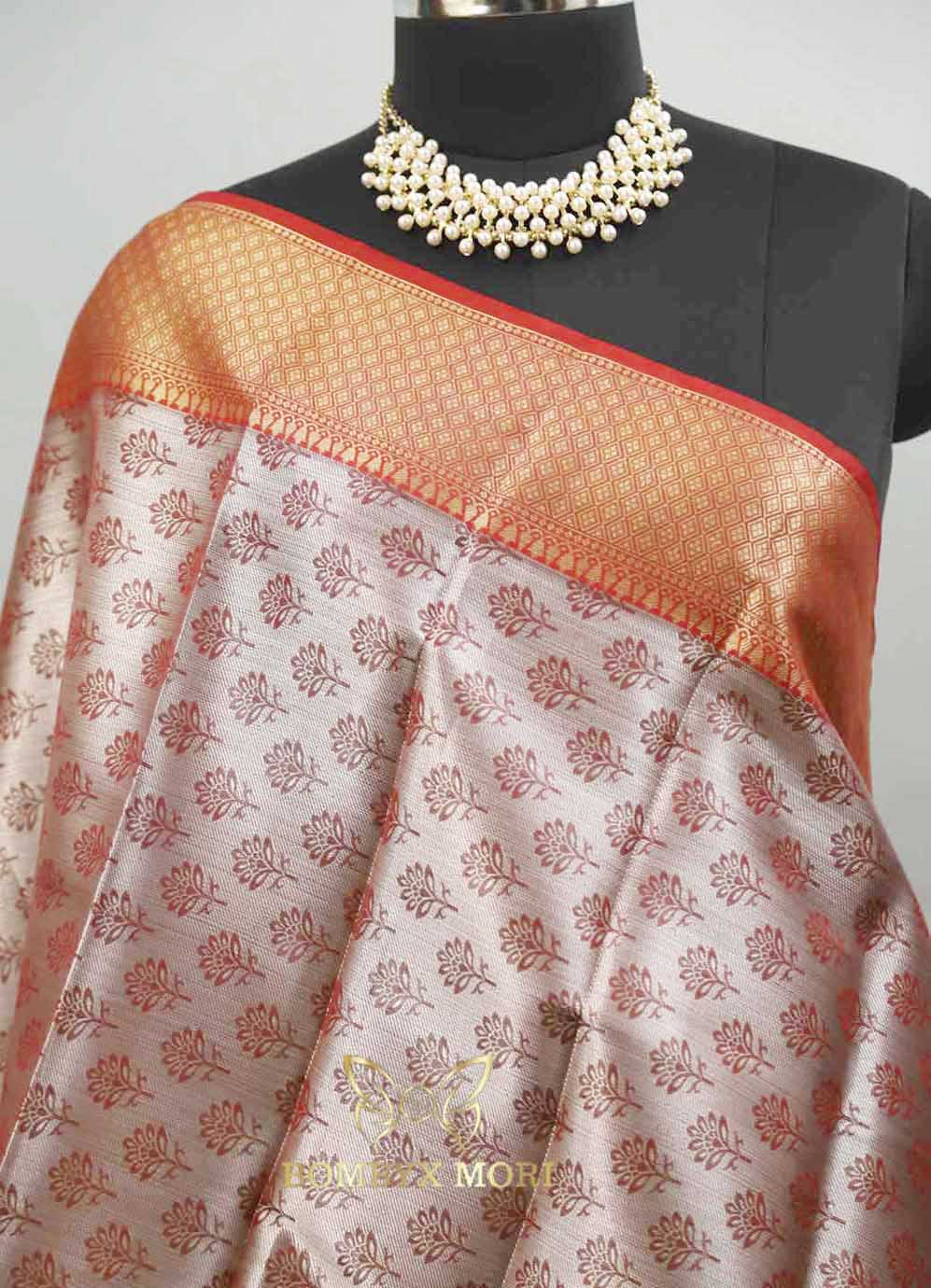 Blue and Red Bombyx Banarasi saree