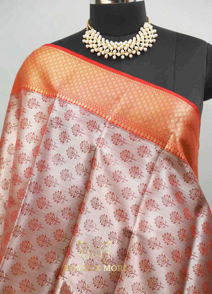 Blue and Red Bombyx Banarasi saree