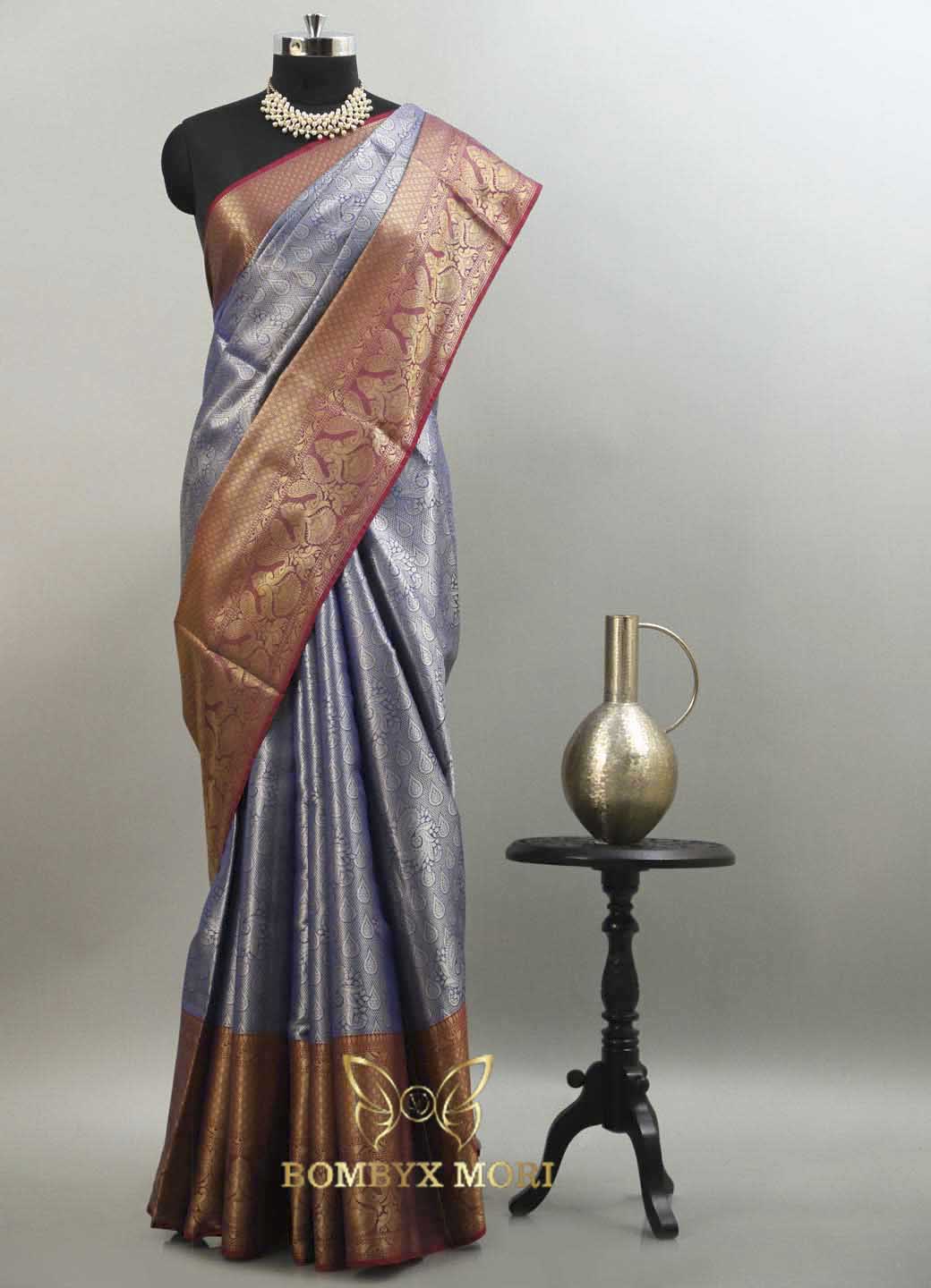 Blue and Red Bombyx Banarasi saree