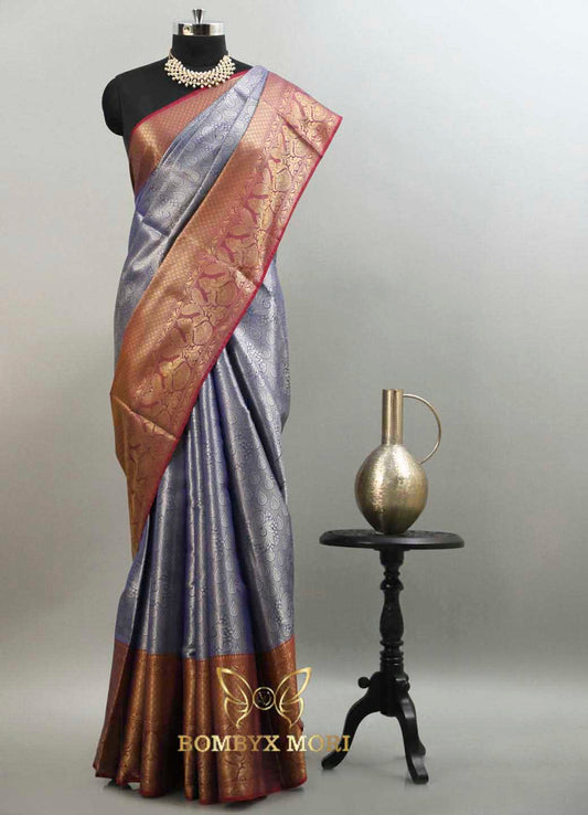 Blue and Red Bombyx Banarasi saree