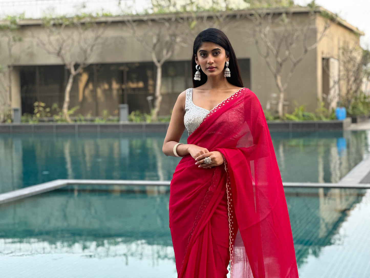 Magenta Swarovski Saree