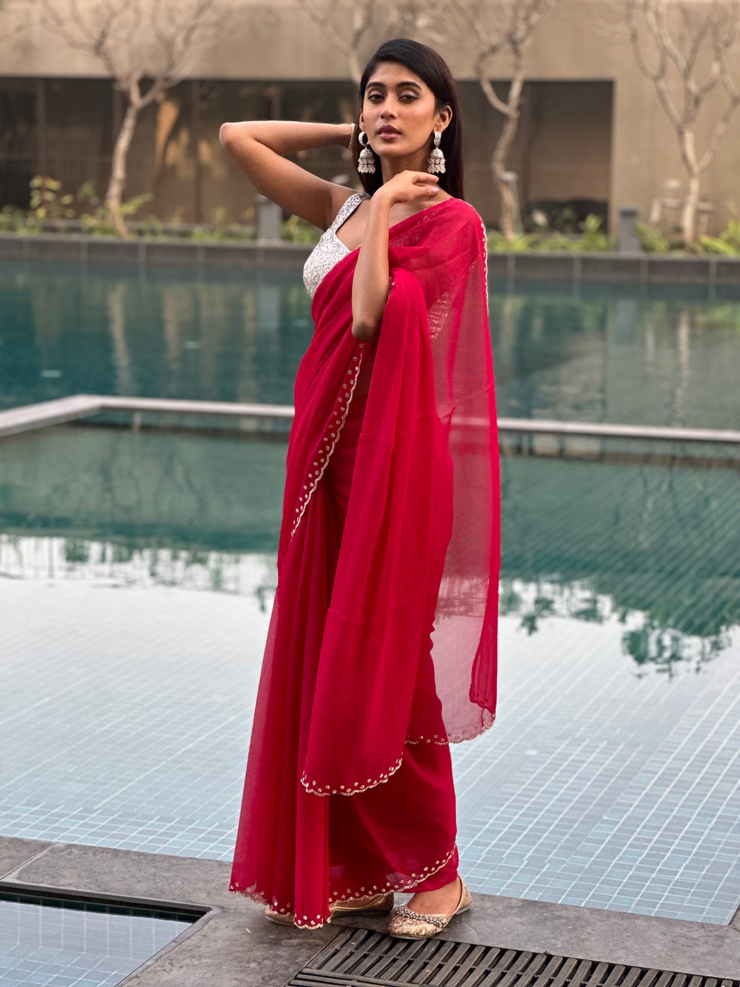 Magenta Swarovski Saree