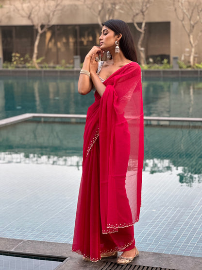 Magenta Swarovski Saree