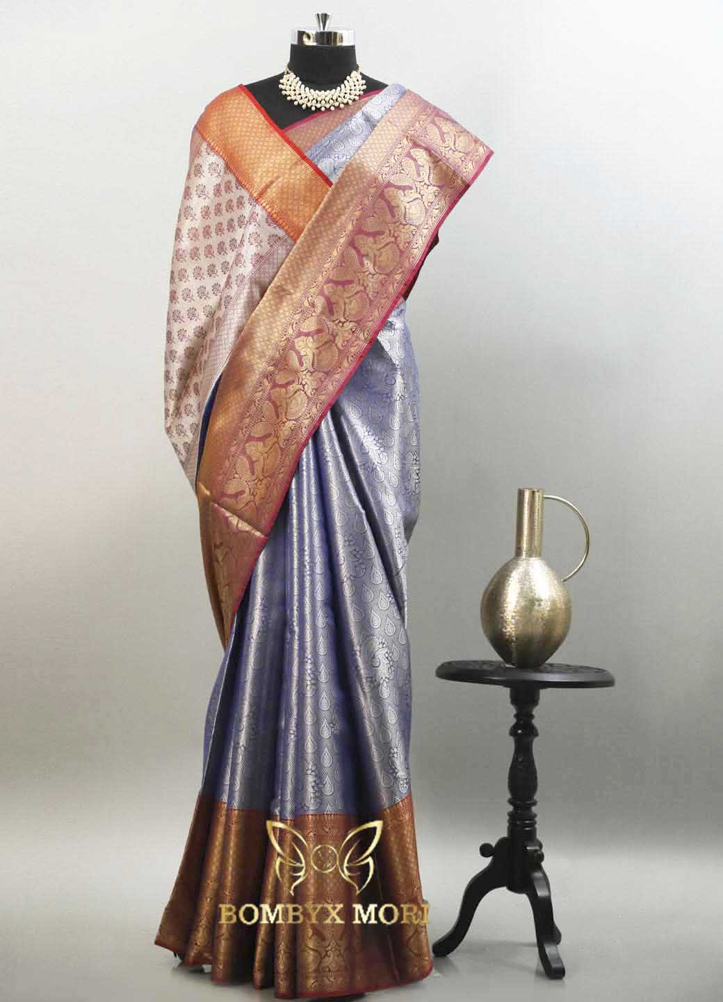 Blue and Red Bombyx Banarasi saree