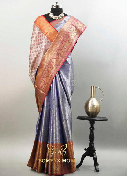 Blue and Red Bombyx Banarasi saree