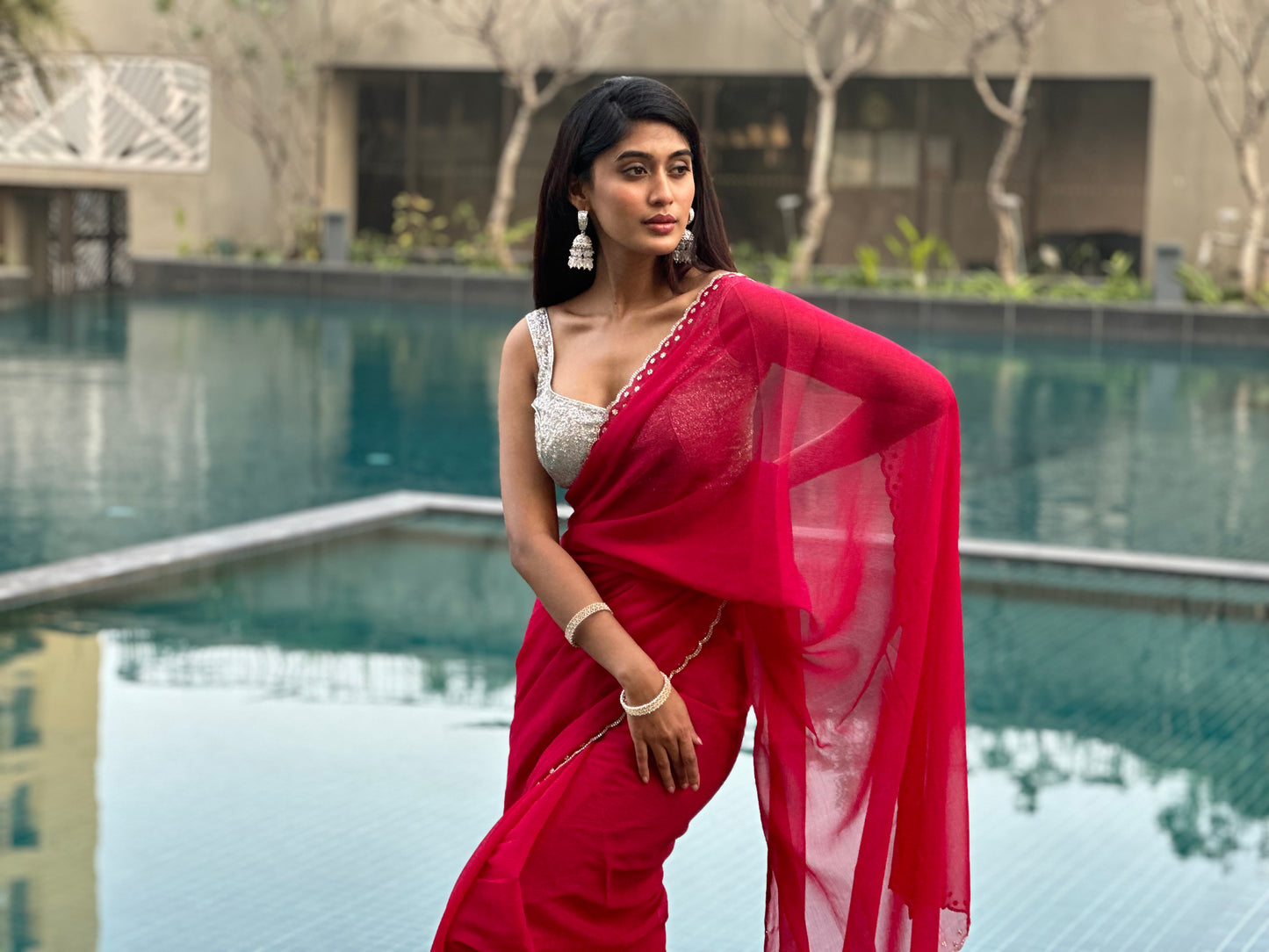 Magenta Swarovski Saree