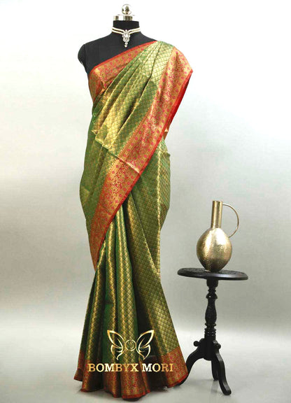 Green and Red Bombyx Banarasi saree