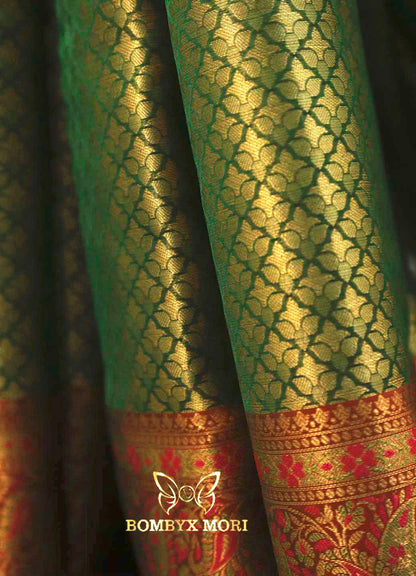 Green and Red Bombyx Banarasi saree