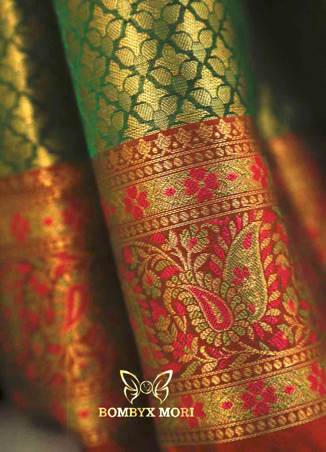 Green and Red Bombyx Banarasi saree