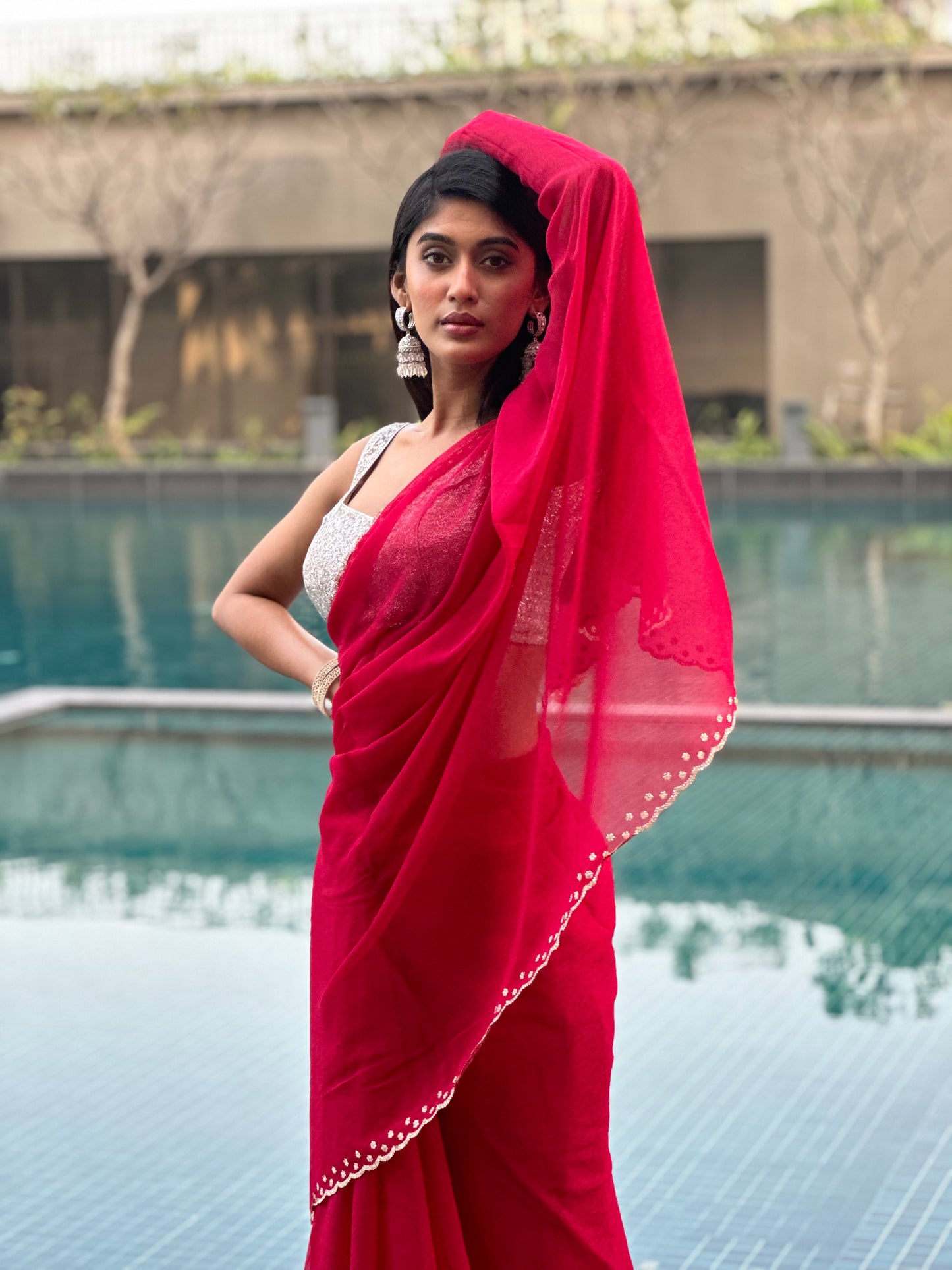 Magenta Swarovski Saree