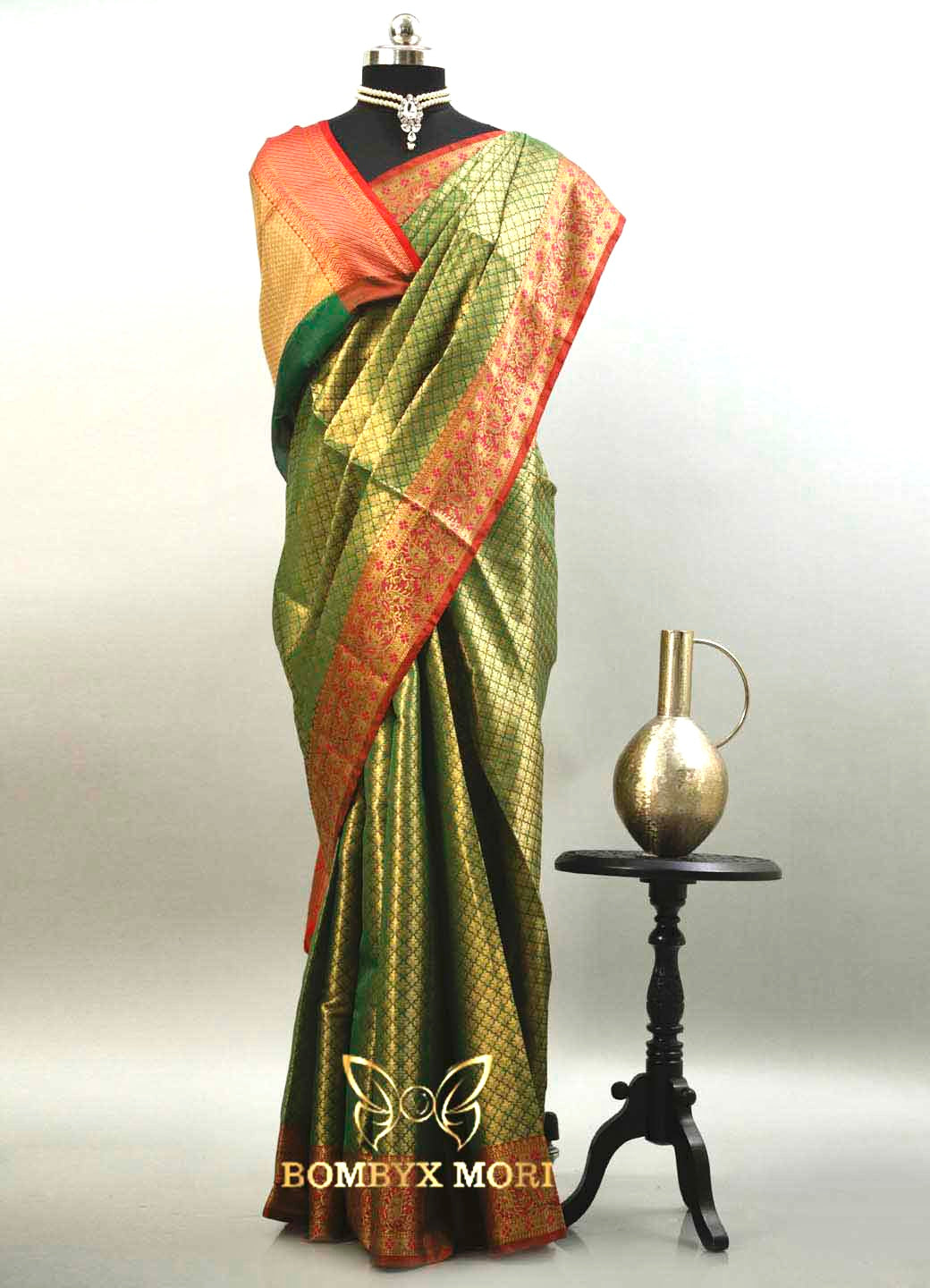 Green and Red Bombyx Banarasi saree