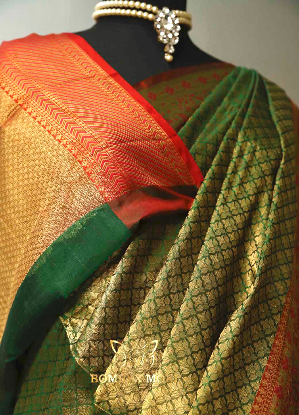 Green and Red Bombyx Banarasi saree