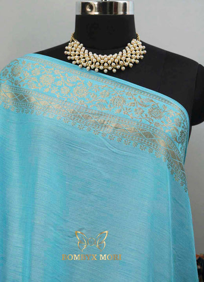 Blossomy Blue Bombyx Banarasi Saree