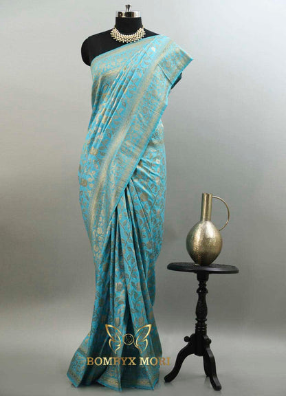 Blossomy Blue Bombyx Banarasi Saree