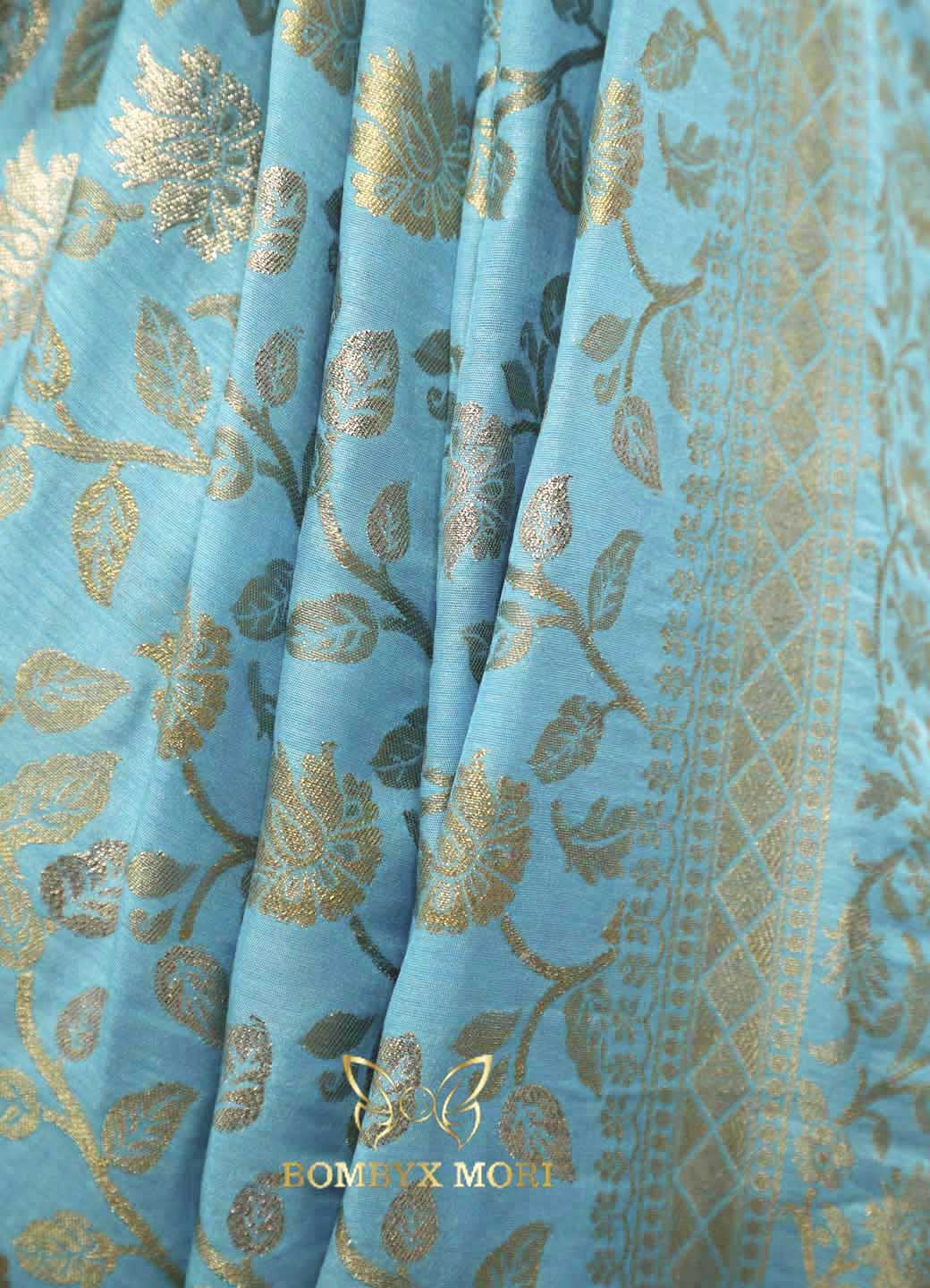 Blossomy Blue Bombyx Banarasi Saree