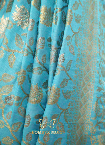 Blossomy Blue Bombyx Banarasi Saree