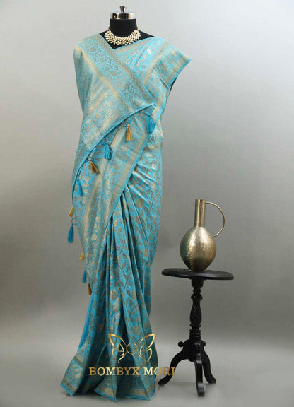 Blossomy Blue Bombyx Banarasi Saree