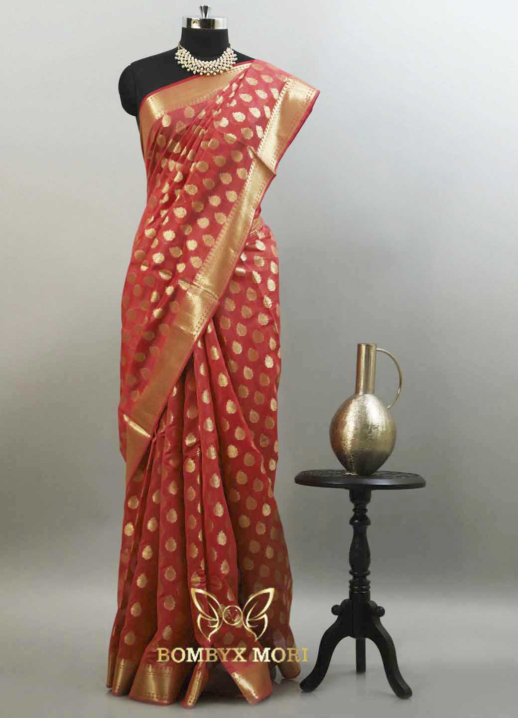 Gajari pink Kashi Banarasi Saree