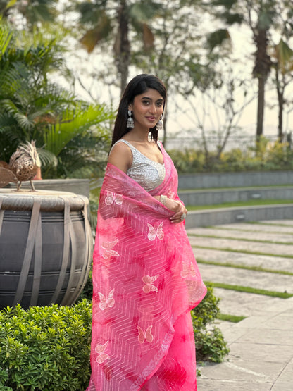 Baby Pink Bombyx Logo Saree